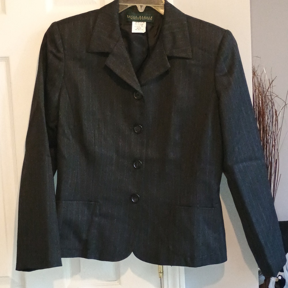 Harv Benard Bernard Holtzman 100% Wool Pinstripe Blazer Jacket Size 10 Vintage